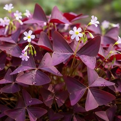 Oxalis triangularis - A captivating close-up of purple shamrock with delicate white flowers.