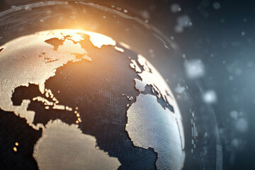 abstract digital globe with glowing light and data streams. a futuristic digital representation of the Earth, perfect for technology or global concepts.