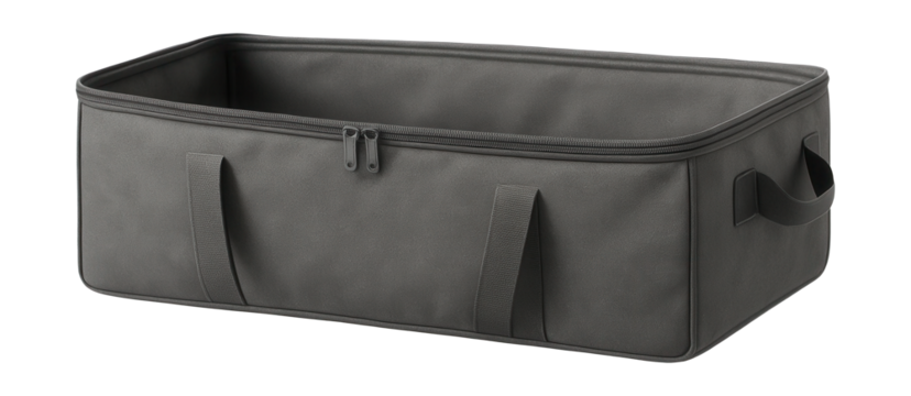 Underbed storage bag with sturdy handles, ideal for optimizing space in small rooms.
