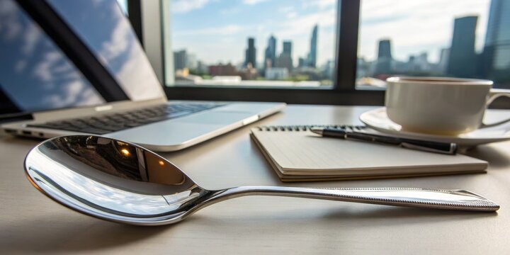 Morning coffee break with a skyline view from a modern workspace Generative AI