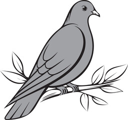Gray Dove Perched on a Branch with Leaves bird pigeon