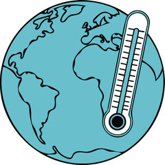 Illustration of planet Earth with a thermometer indicating high temperature globe world