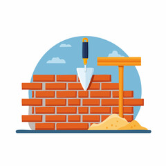 Vector illustration icon of a brick wall and construction site building design