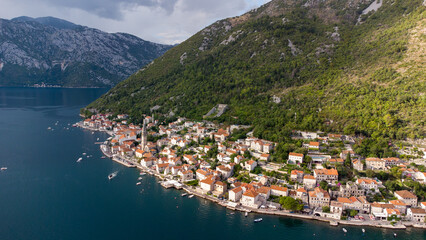 Fototapeta premium Kotor Bay, Montenegro — Aerial Drone View of Mountains and Beautiful Nature