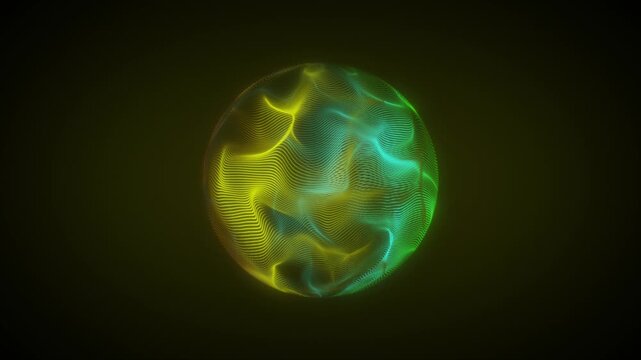 Yellow and green color shimmering energy sphere with glowing wavy lines and magic plasma sci-fi loop able futuristic orb and voice control animation 