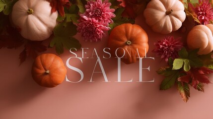 Fall decor featuring pumpkins and flowers for a seasonal sale event