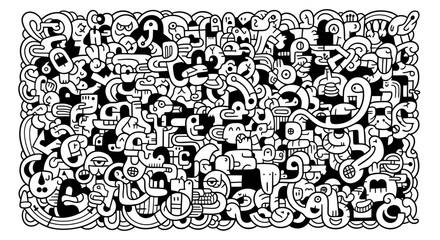 Fototapeta premium Whimsical Black and White Doodle Creature Composition