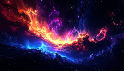 Vibrant Cosmic Galaxy with Fiery Nebula and Deep Space Background