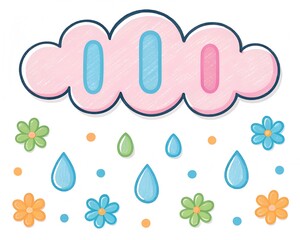 Cute Cloud with Raindrops and Flowers in Pastel Colors image photo
