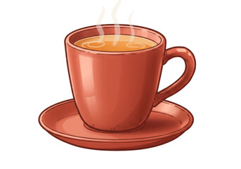 Isolated Cozy Cup of Tea, Warm Beverage on Saucer, Steam Rising, Cartoon Style Image