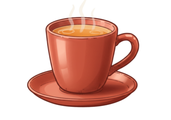 Isolated Cozy Cup of Tea, Warm Beverage on Saucer, Steam Rising, Cartoon Style Image
