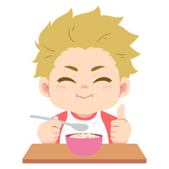 Illustration of a cute boy eating a Bowl of Cereal