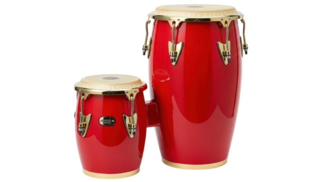Isolated red conga drums for musical performance, percussion instrument of Afro-Cuban origin