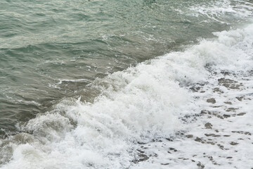 beautiful wave on sea at storm art cloudy day. close up