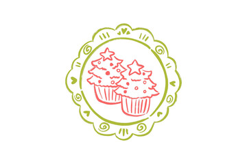Festive Christmas Tree Cupcake in a Hand-Drawn Frame illustration Design
