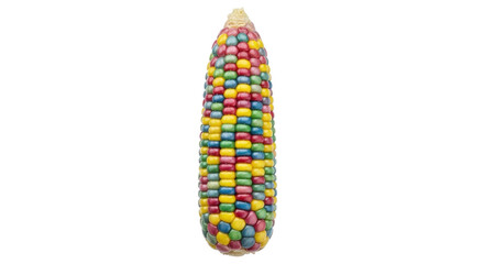 Isolated Vibrant colorful Indian corn cob, multicolored flint corn, maize, zea mays