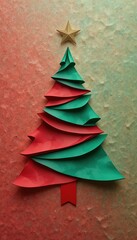 Artistic minimalist Christmas tree crafted from colorful paper ribbons, celebrating holiday spirit with clean design and festive charm.