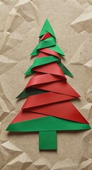 Artistic minimalist Christmas tree crafted from colorful paper ribbons, celebrating holiday spirit with clean design and festive charm.