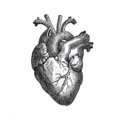 Vintage engraving sketch of human heart anatomical organ detailed illustration for medical and biology study