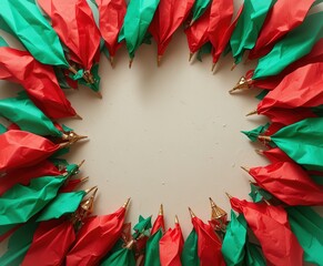 Artistic minimalist Christmas tree crafted from colorful paper ribbons, celebrating holiday spirit with clean design and festive charm.
