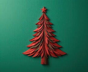 Artistic minimalist Christmas tree crafted from colorful paper ribbons, celebrating holiday spirit with clean design and festive charm.