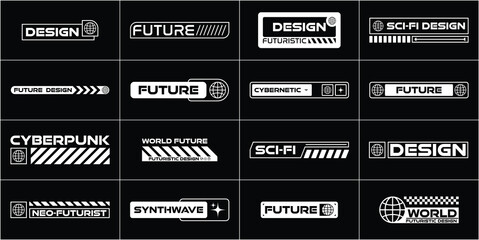 Futuristic streetwear element, futuristic cyberpunk interface element, technology graphic vector, user Interface set. Vector graphic design template