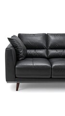 Fototapeta premium Black leather sectional sofa