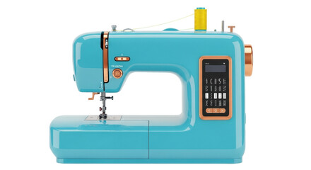 Isolated Sewing Machine with Blue Casing and Stitch Selection Display, Sewing Equipment