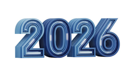 Blue 3d numbers 2026 isolated on transparent background