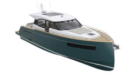 Isolated stylish modern boat sailing on smooth seas, luxury yacht on the waves, ocean travel