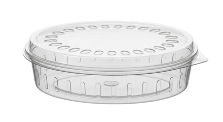 Isolated clear plastic container with lid, reusable food storage for restaurant supplies