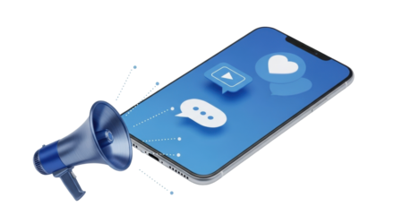 Isolated smartphone and loudspeaker for social media campaign or mobile advertising