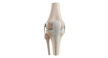 Isolated view of a human knee joint, anatomical illustration showing ligaments and bones
