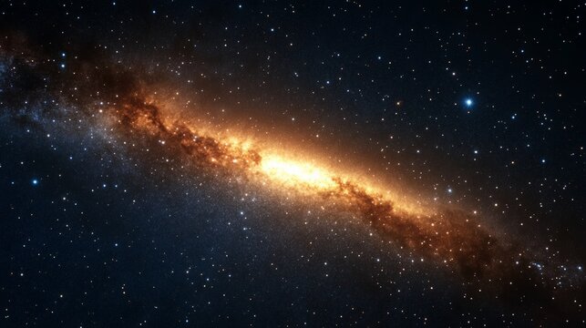 Cosmic landscape showing a bright spiral galaxy shining in the deep space, surrounded by countless stars and celestial objects, creating a breathtaking view of the universe