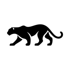 Illustration of a panther or cougar in a walking stance isolated on white background. Design element for emblem, sign, poster, badge. Vector illustration