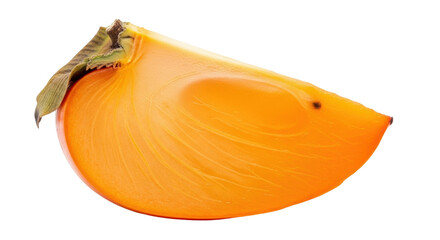 Isolated wedge of a ripe persimmon, a delicious and nutrient-rich autumn fruit treat