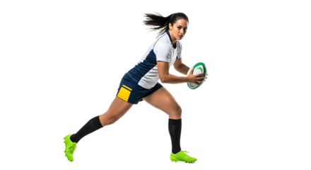 Rugby Action Holding Ball Running Isolated White Background Sports Dynamic View	