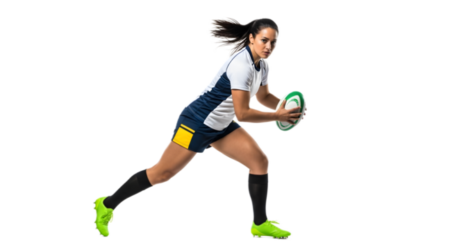 Rugby Action Holding Ball Running Isolated White Background Sports Dynamic View	