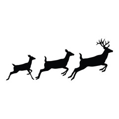 Silhouettes of three deer running in motion dynamic wildlife herd festive winter scene animal family silhouette art silhouette
