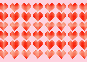 Red pixelated heart pattern on pink background for Valentine's Day