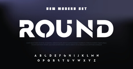 Round, Abstract technology science alphabet font. digital space typography vector illustration design

