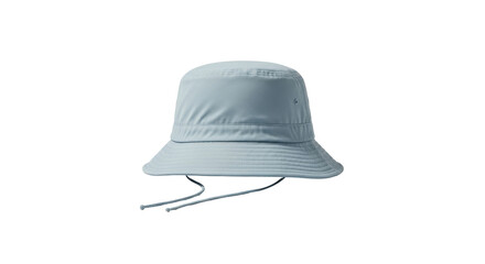 Isolated soft blue bucket hat with chin strap, protecting from the sun and for outdoor sports