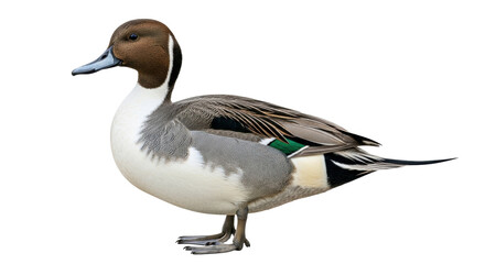 Isolated Northern Pintail duck standing in profile with its distinctive elegant plumage