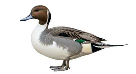 Isolated Northern Pintail duck standing in profile with its distinctive elegant plumage