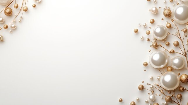 Gold and Pearl Elegant Corner Design - Luxurious Background with Golden Branches and Pearl Accents for Wedding Invitations and Special Occasions
