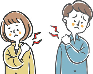 肩こりに悩む若い夫婦　上半身　ベクター
