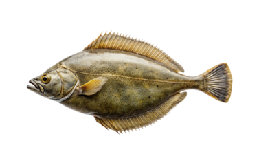 Detailed photorealistic halibut fish isolated on a stark contrasting background for culinary and marine themes