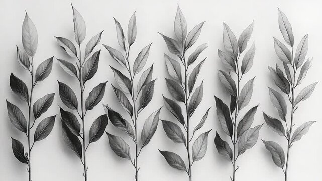 A collection of leaves in various shapes and sizes against a contrasting black and white background