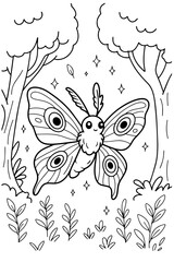 Cute Moth Forest Coloring Page
