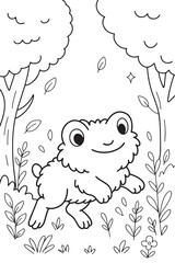 Fluffy Frog Leaping Forest Scene coloring page